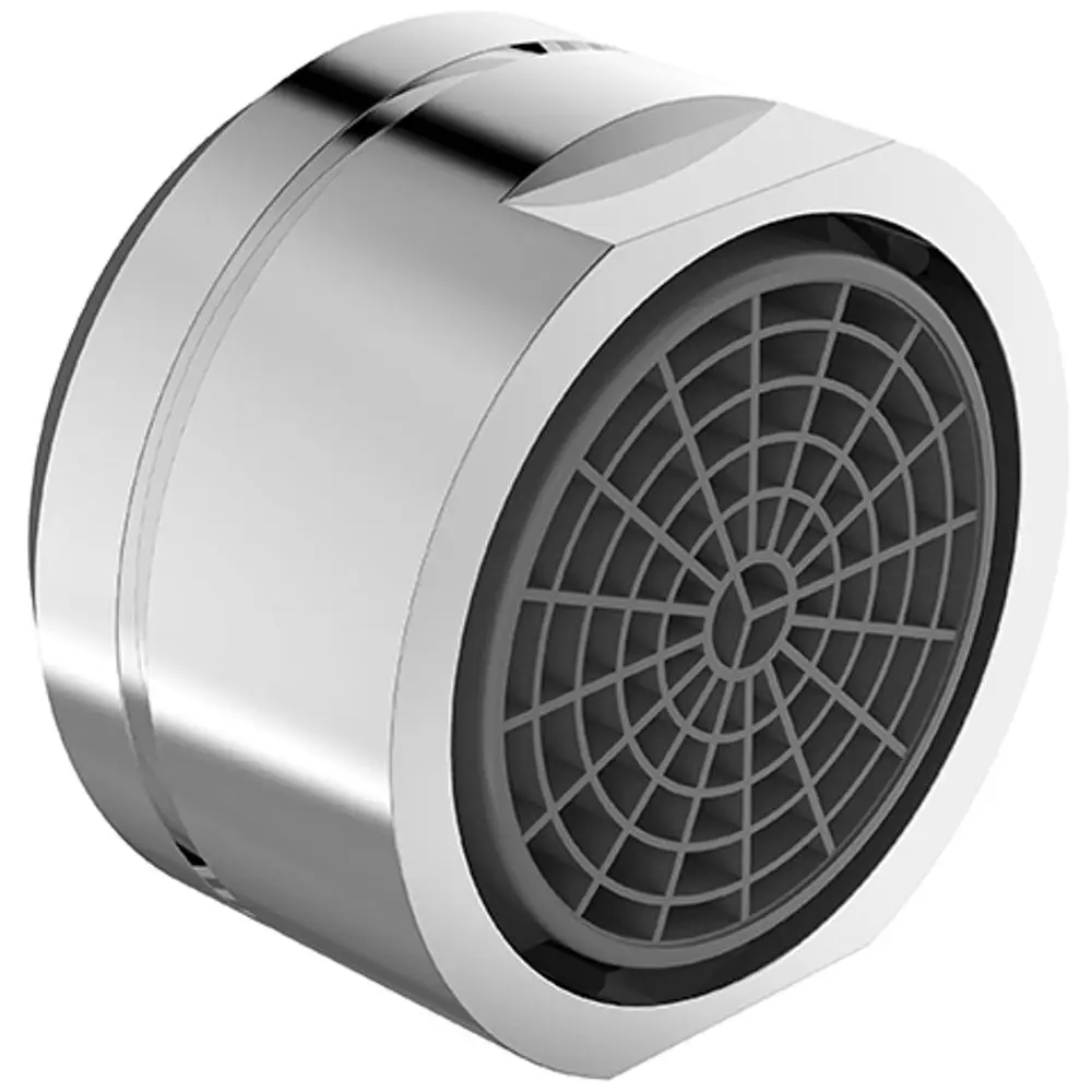 Luftsprudler in runder Form mit gritter Oberfläche, gefertigt von Ideal Standard, in einem weißen Gehäuse.